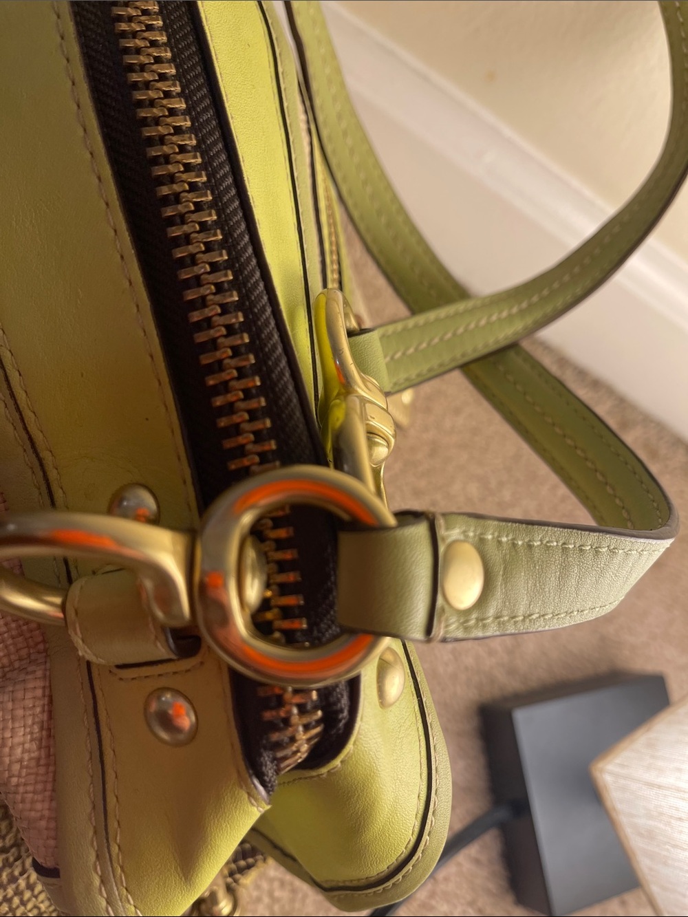Coach Natalie bag Green Trim Python-Print Canvas Shoulder Bag gold accents - Picture 8 of 13